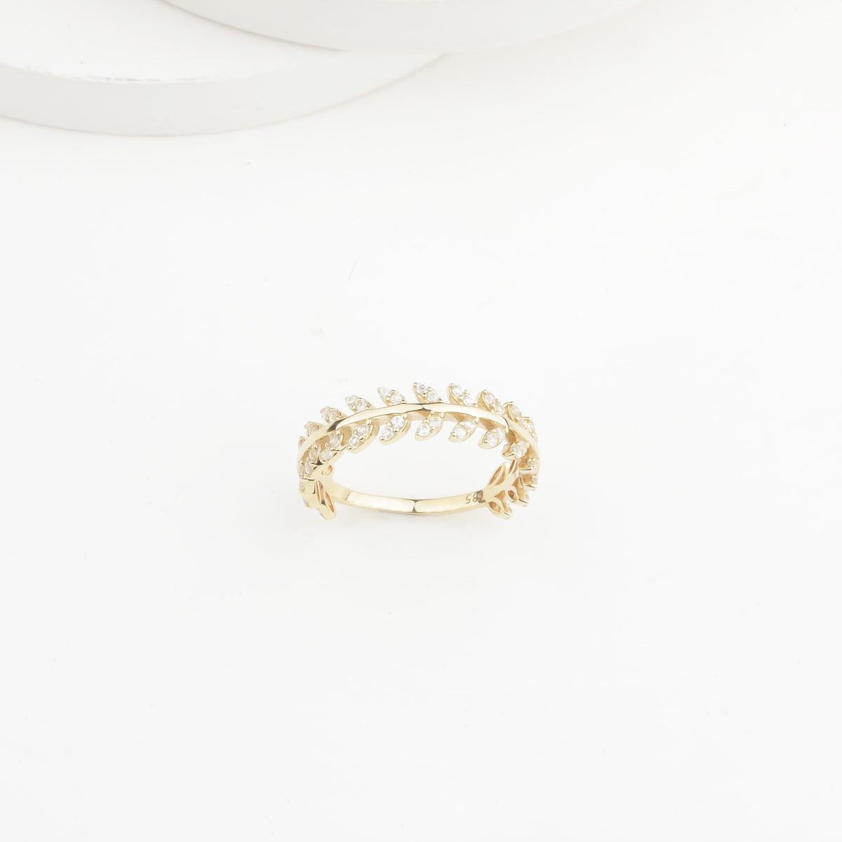 14k Solid Gold Stone-Set Leaf Ring - alternate view 6