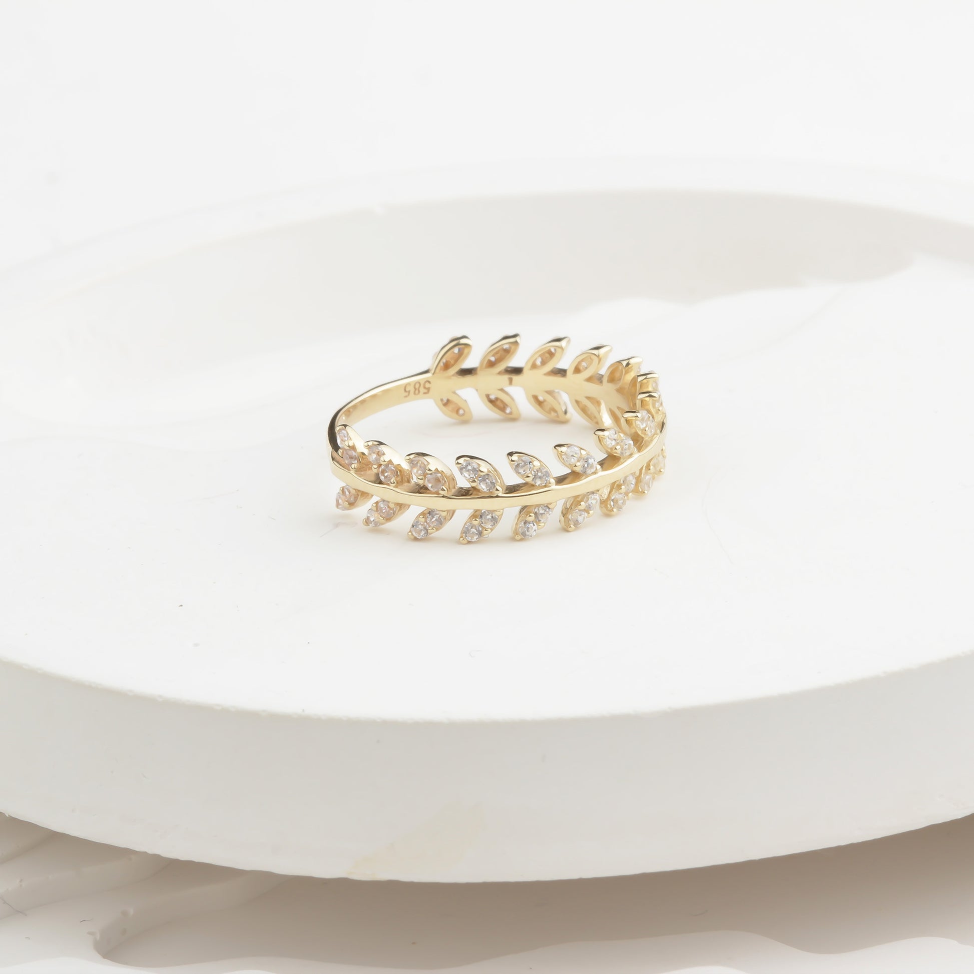14k Solid Gold Stone-Set Leaf Ring - alternate view 7