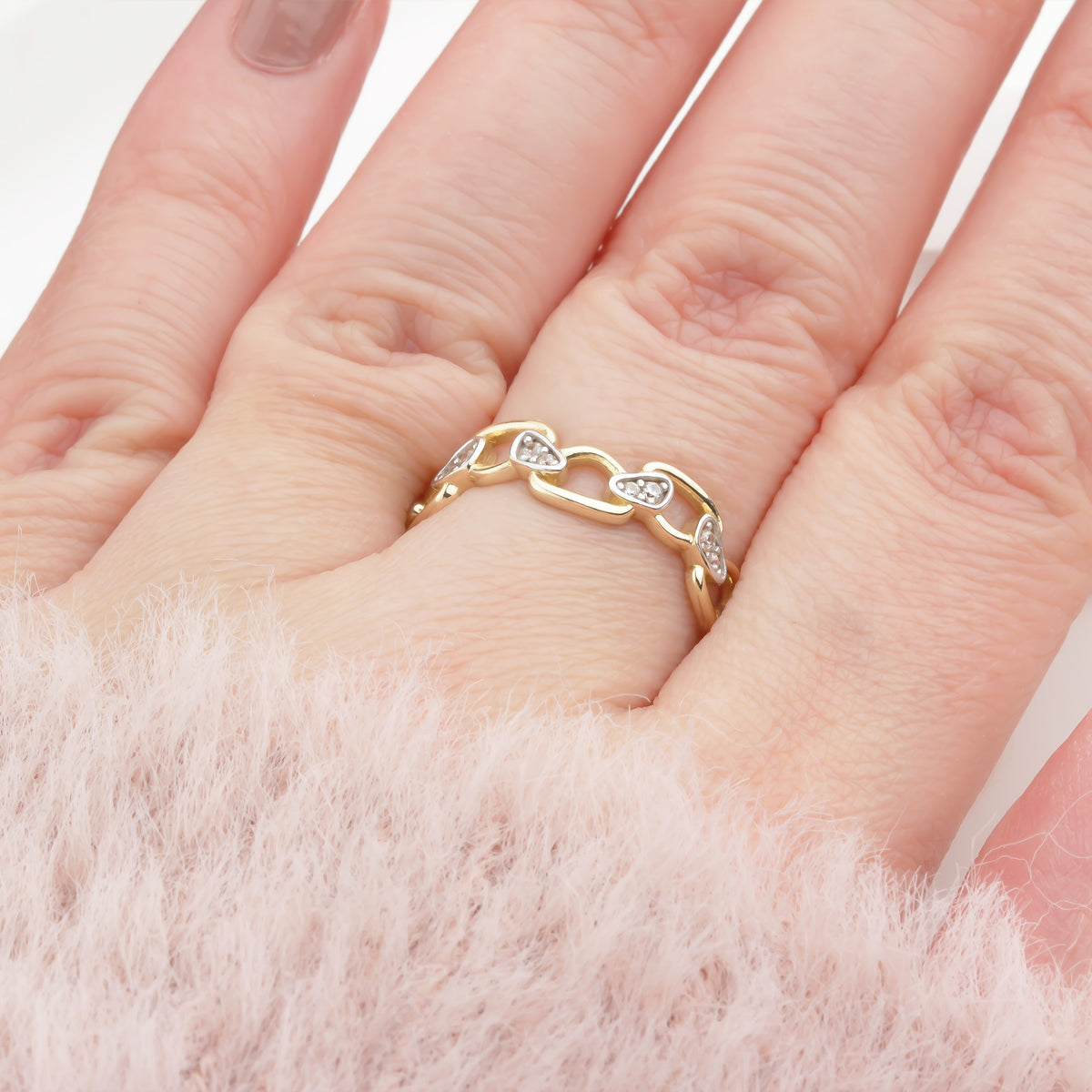 14k Solid Gold Stone-Set Asymmetrical Ring - alternate view 2
