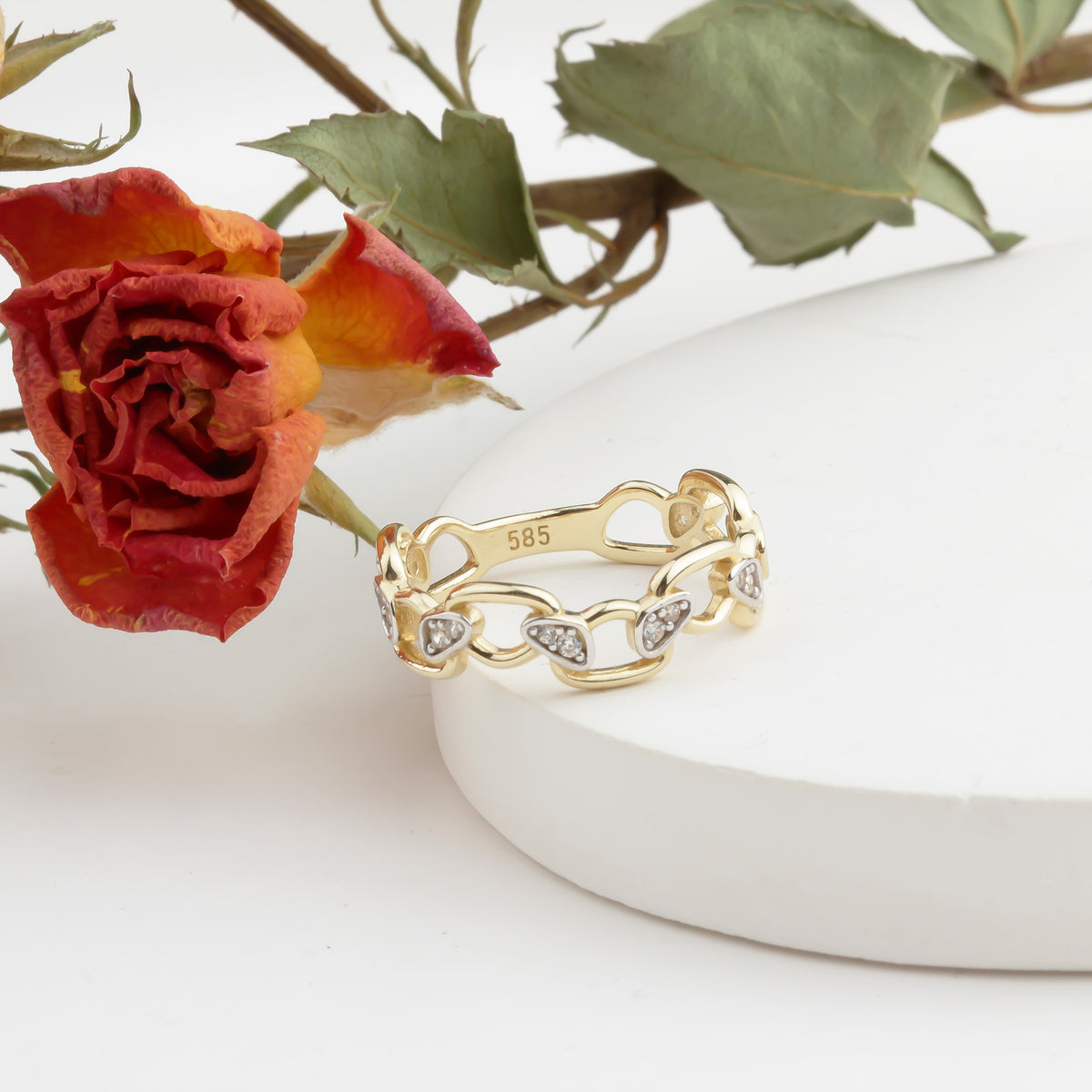 14k Solid Gold Stone-Set Asymmetrical Ring - alternate view 9