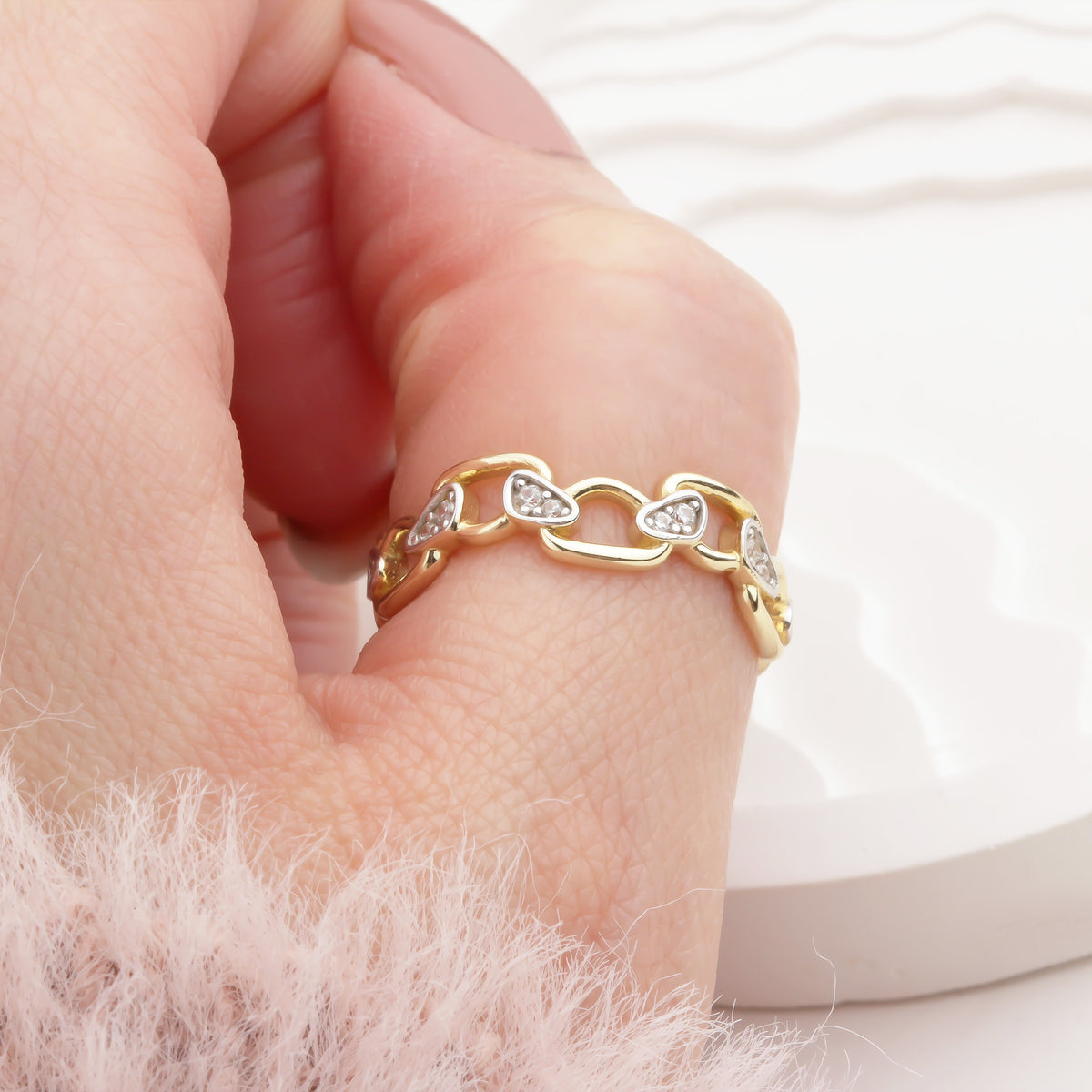 14k Solid Gold Stone-Set Asymmetrical Ring