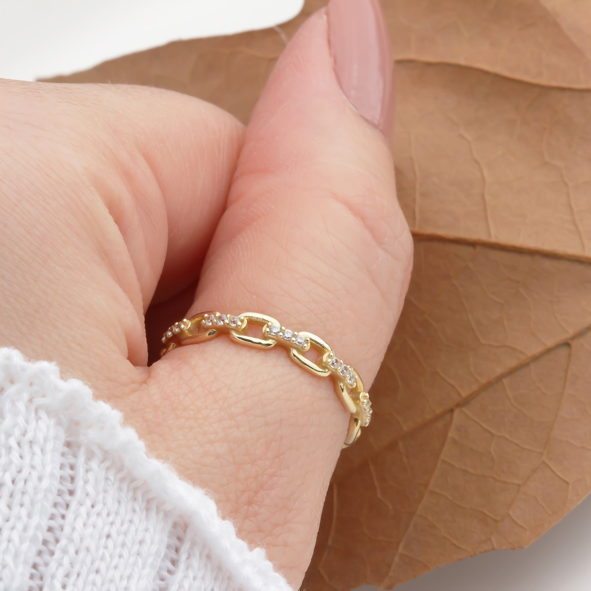 14k Solid Gold Stone-Set Chain Ring - alternate view 2