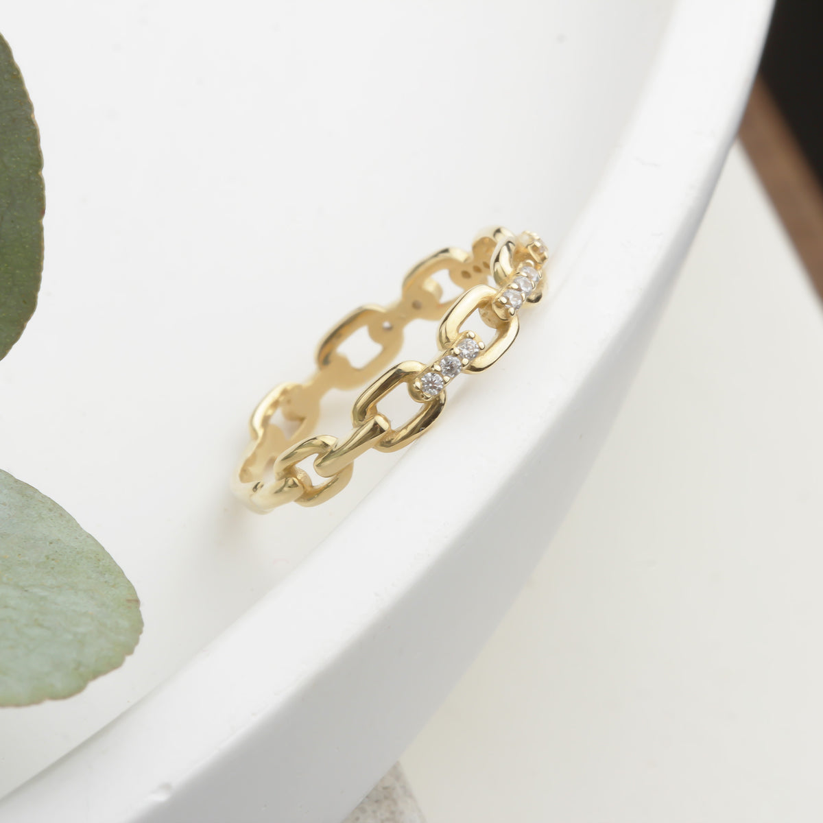 14k Solid Gold Stone-Set Chain Ring - alternate view 5