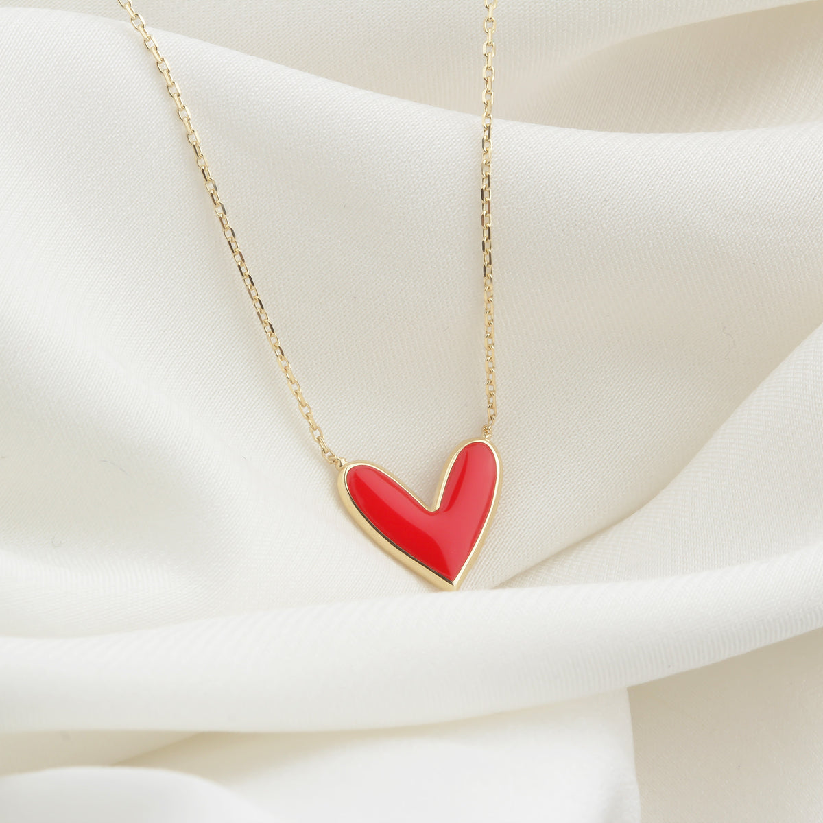 14k Solid Gold Red Enamel Heart Necklace - alternate view 4