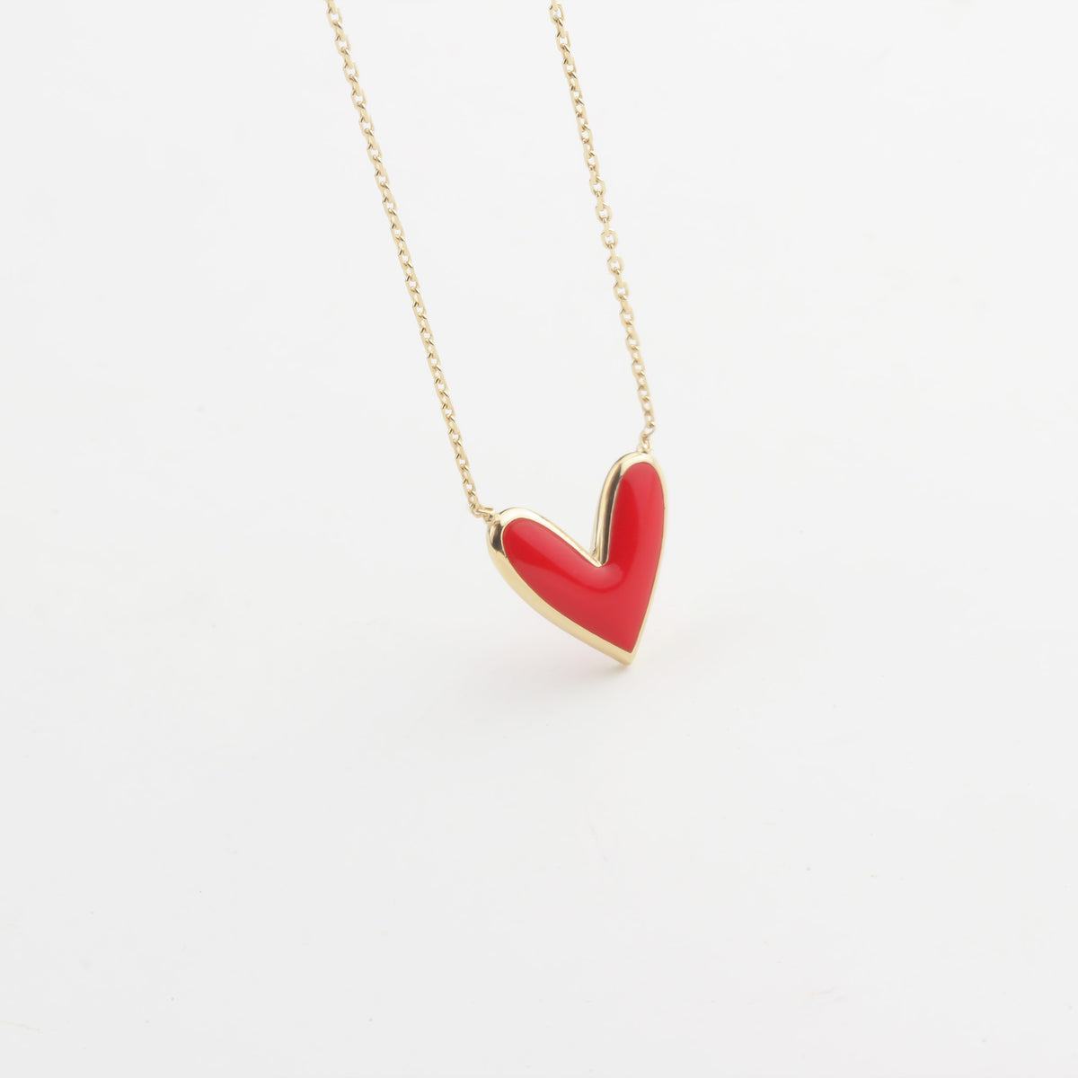 14k Solid Gold Red Enamel Heart Necklace