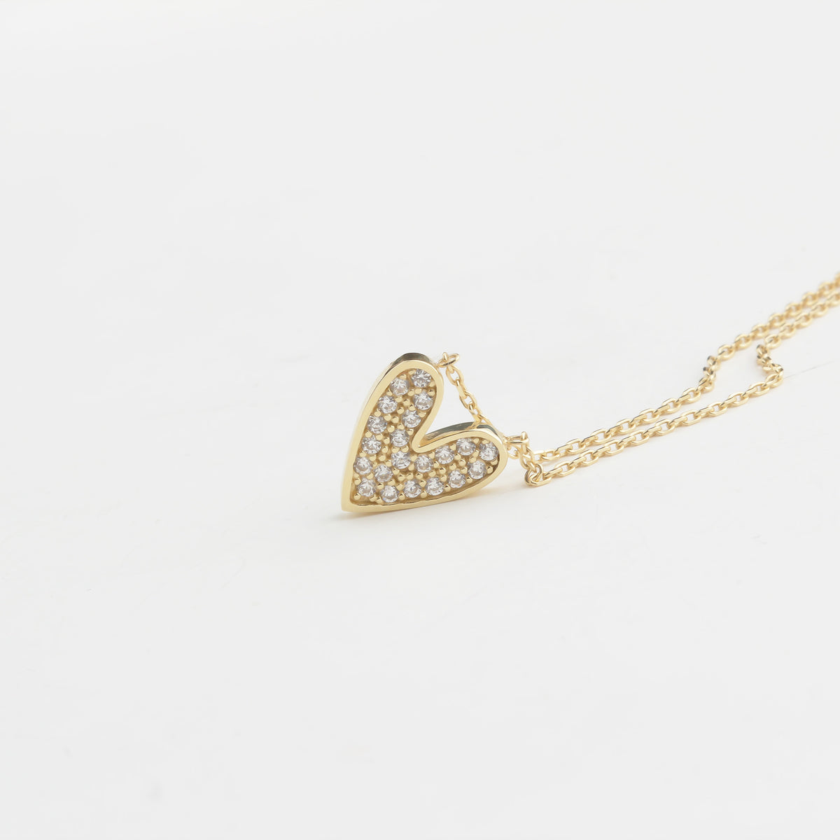 14k Solid Gold Stone-Set Heart Necklace - alternate view 2