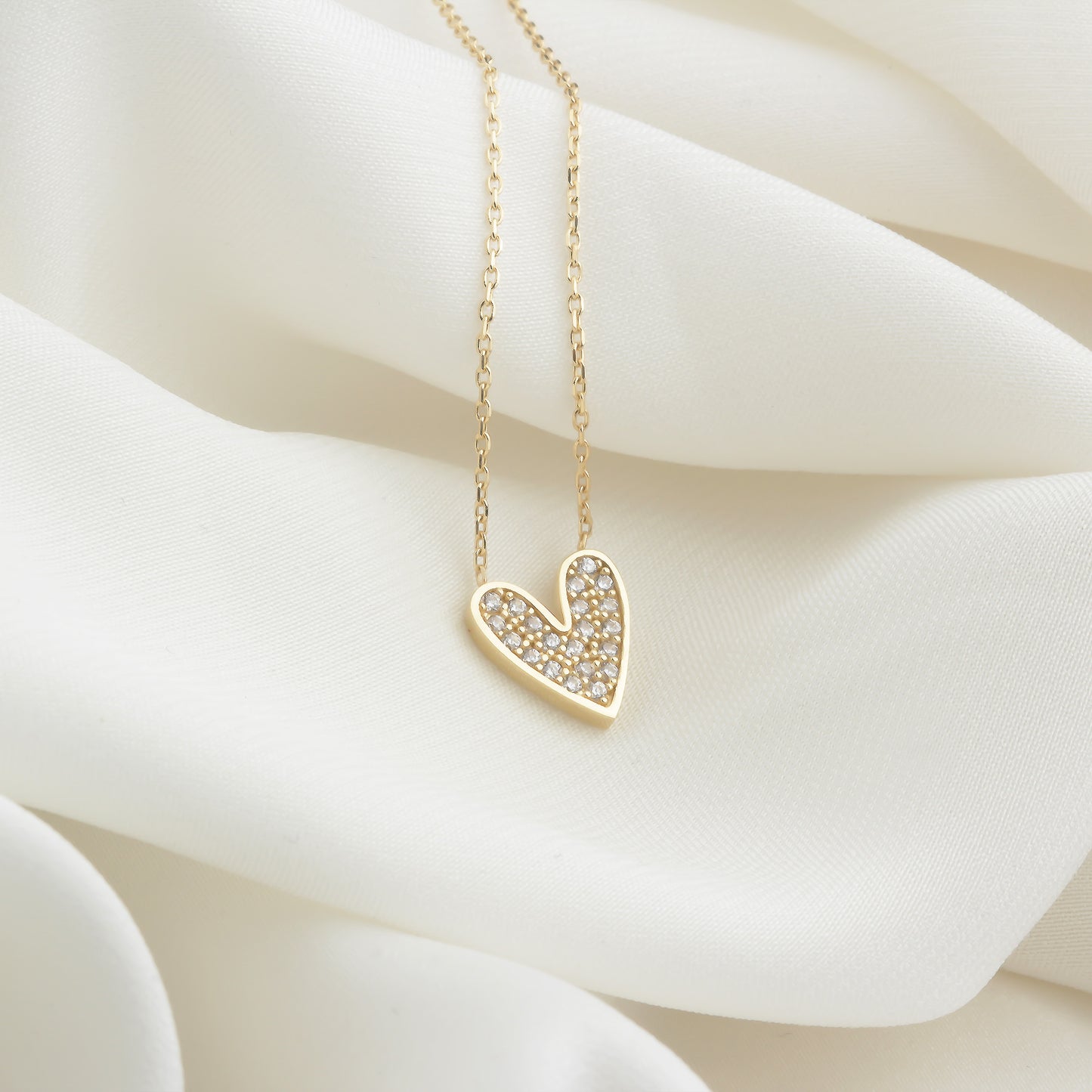 14k Solid Gold Stone-Set Heart Necklace - alternate view 3