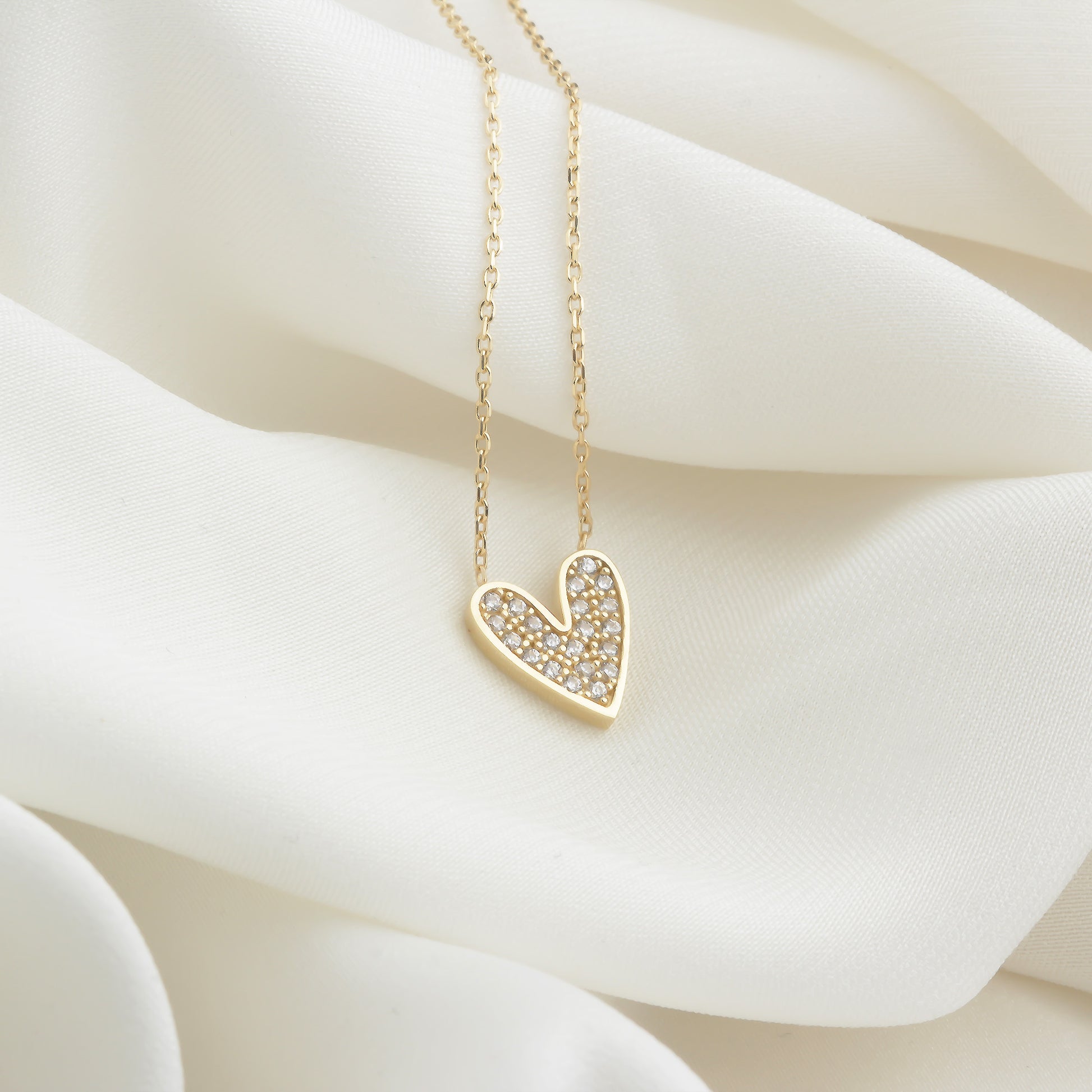 14k Solid Gold Stone-Set Heart Necklace - alternate view 3