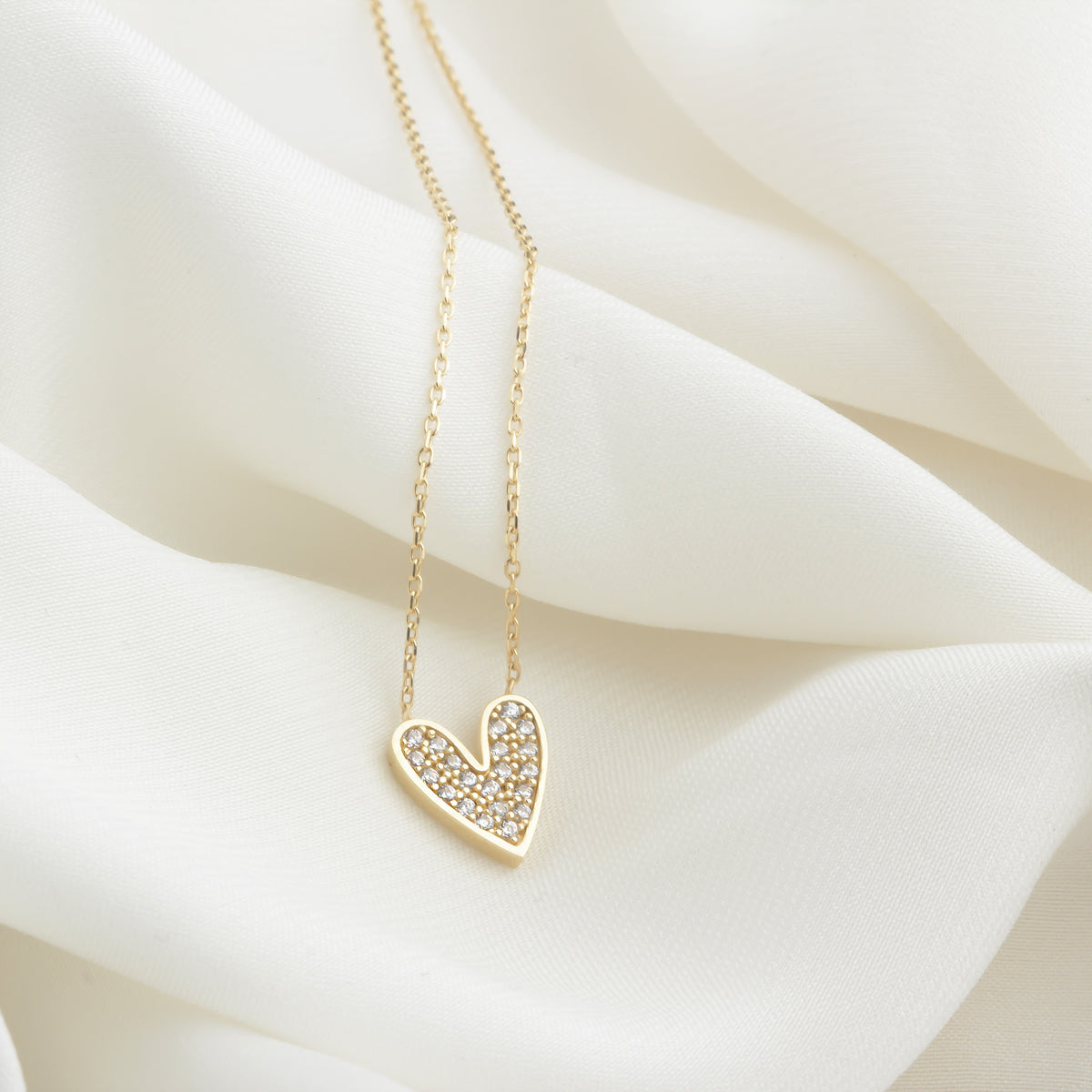 14k Solid Gold Stone-Set Heart Necklace - alternate view 4