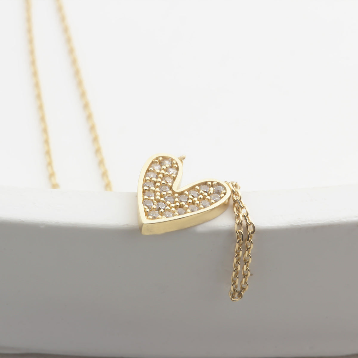14k Solid Gold Stone-Set Heart Necklace - alternate view 5