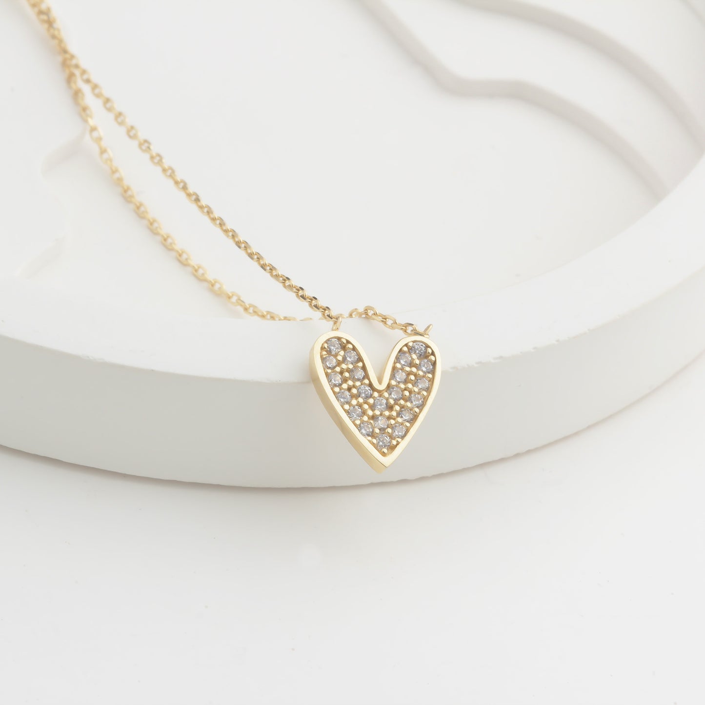14k Solid Gold Stone-Set Heart Necklace