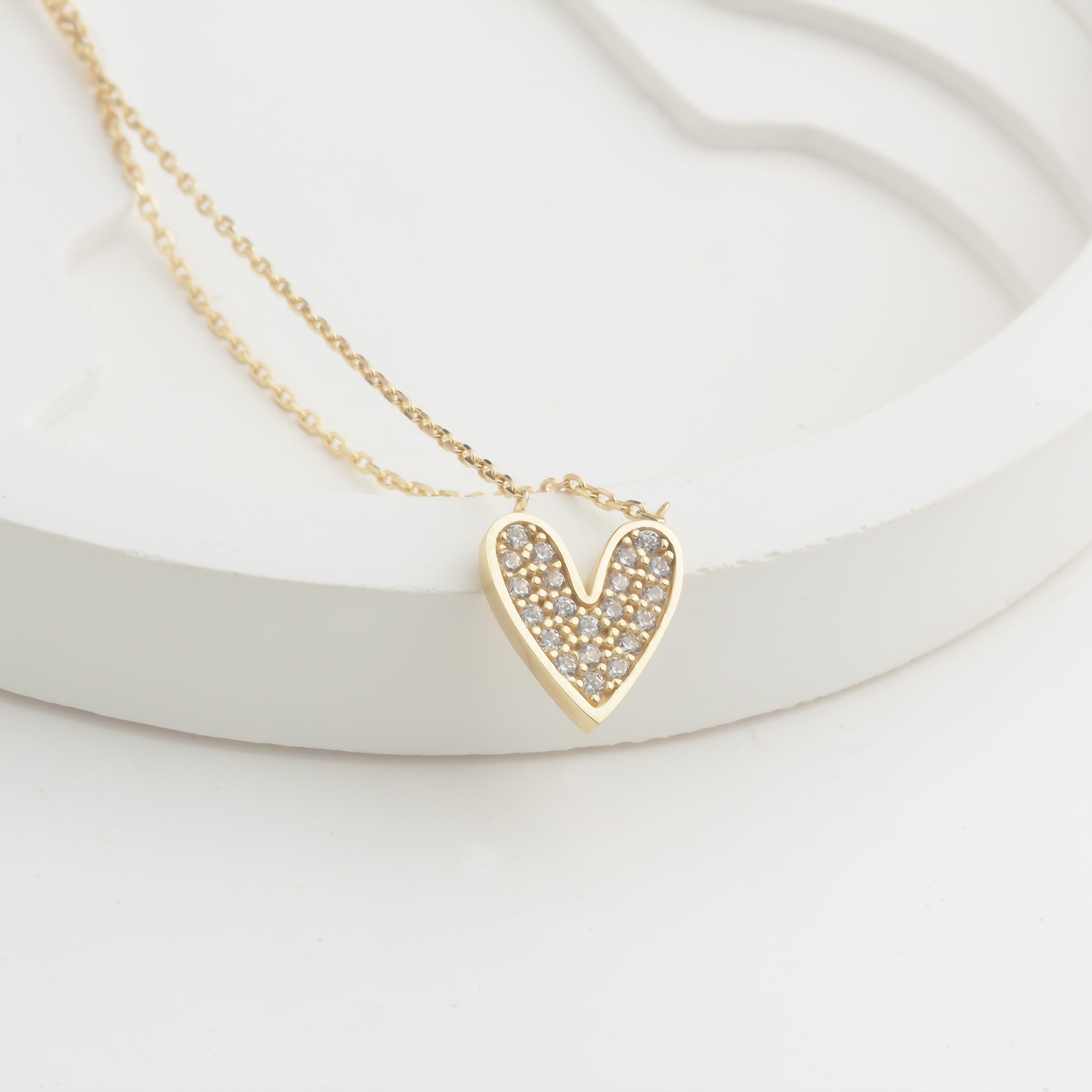 14k Solid Gold Stone-Set Heart Necklace