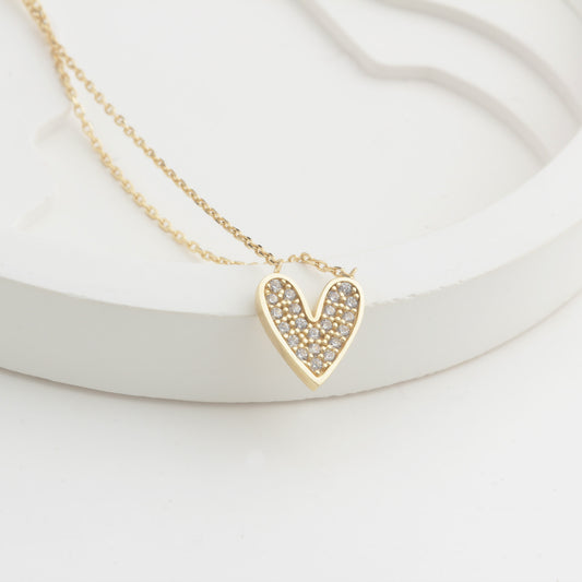 14k Solid Gold Stone-Set Heart Necklace