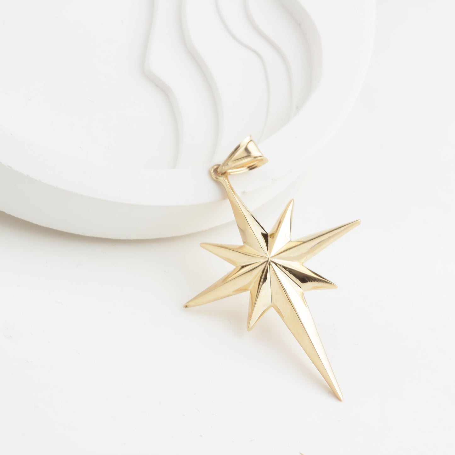 14k Solid Gold North Star Pendant