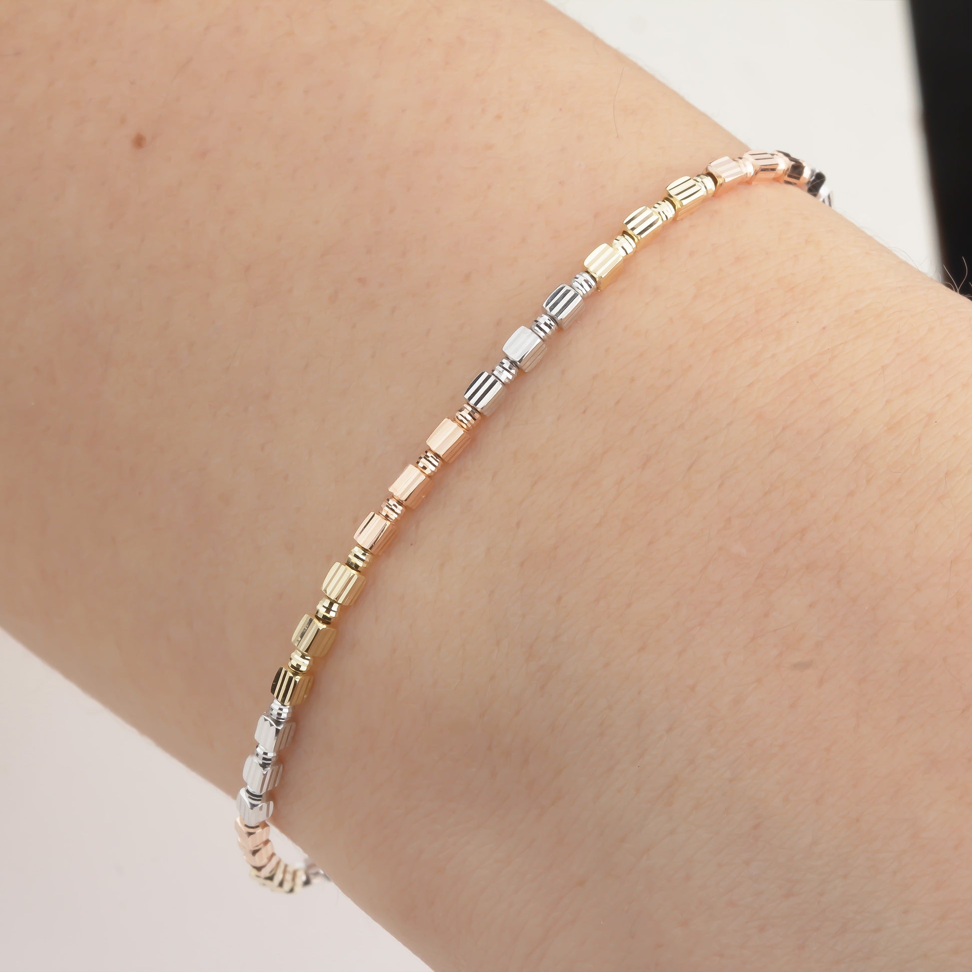 14k Solid Gold Three-Tone Bracelet - alternate view 4
