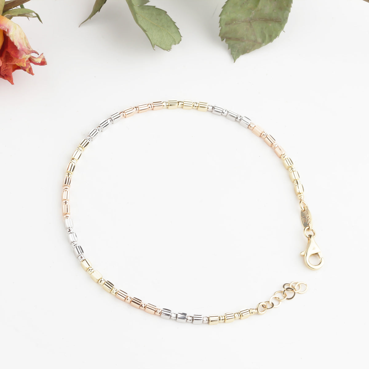 14k Solid Gold Three-Tone Bracelet