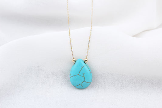 14k Solid Gold Ball Turquoise Drop Necklace - alternate view 2