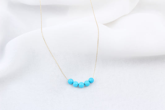 14k Solid Gold Row Turquoise Necklace - alternate view 2