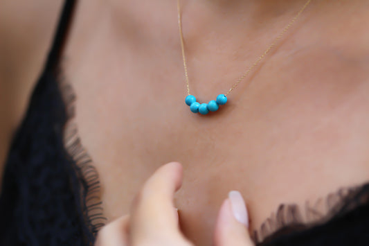 14k Solid Gold Row Turquoise Necklace