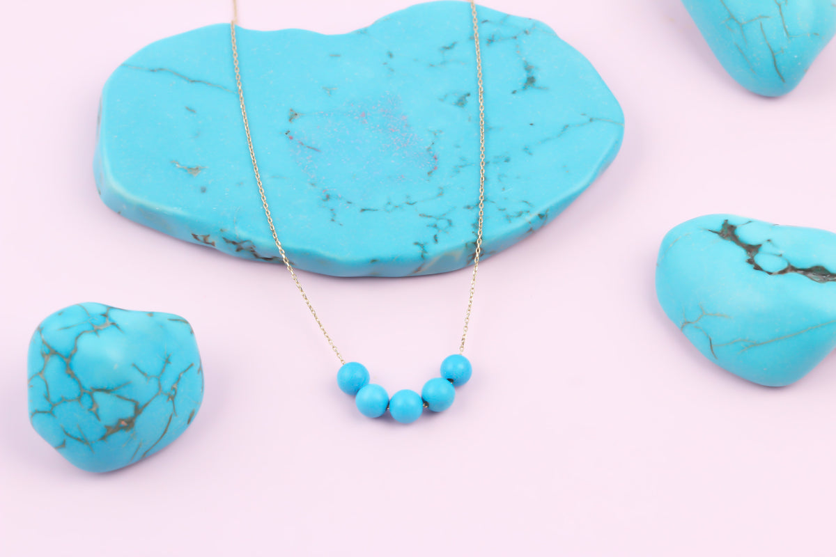 14k Solid Gold Row Turquoise Necklace - alternate view 4