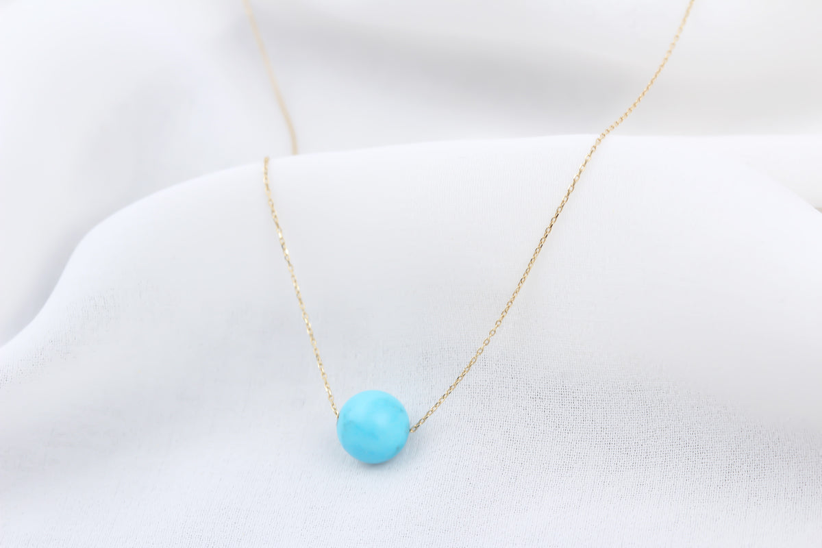14k Solid Gold Turquoise Necklace - alternate view 3