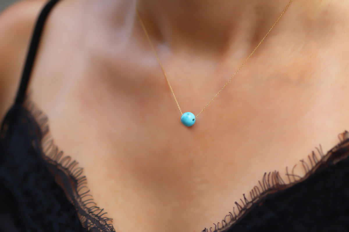 14k Solid Gold Turquoise Necklace - alternate view 5