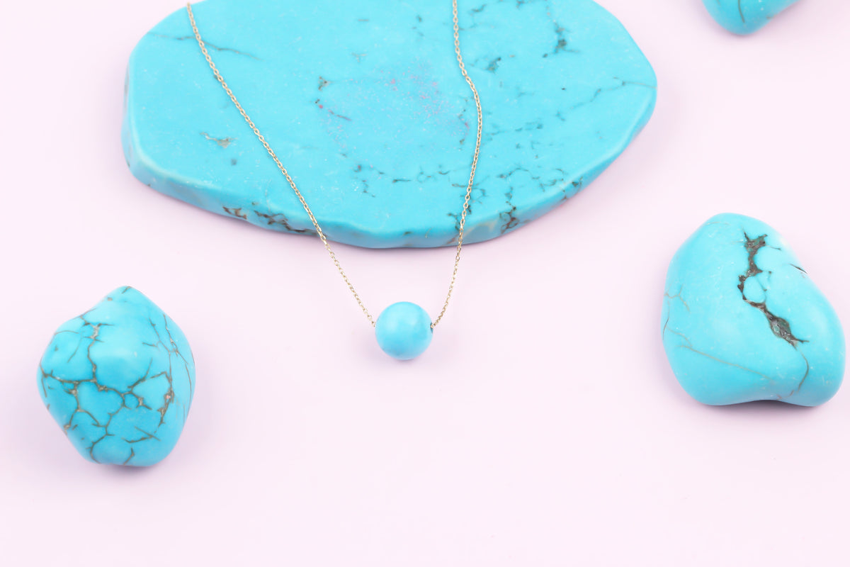 14k Solid Gold Turquoise Necklace - alternate view 4