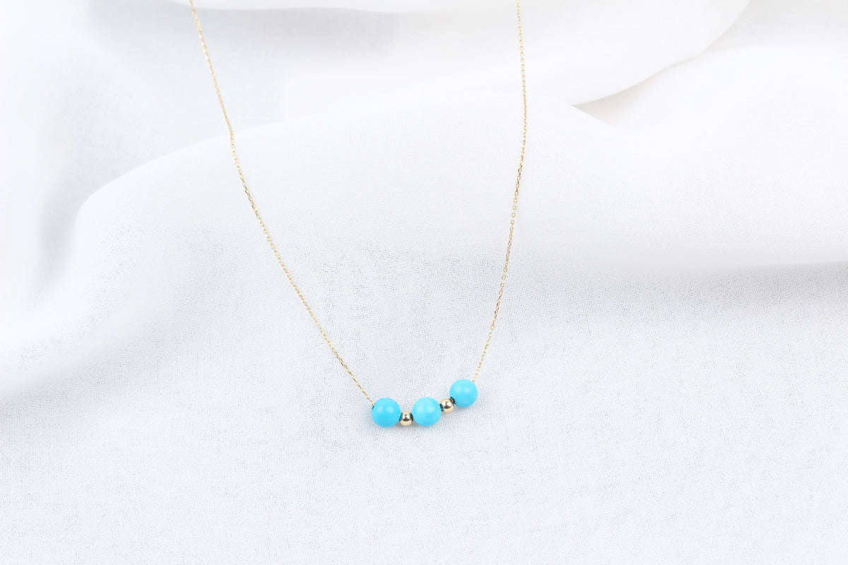14k Solid Gold Ball Turquoise Necklace - alternate view 2
