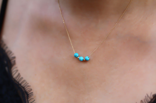 14k Solid Gold Ball Turquoise Necklace
