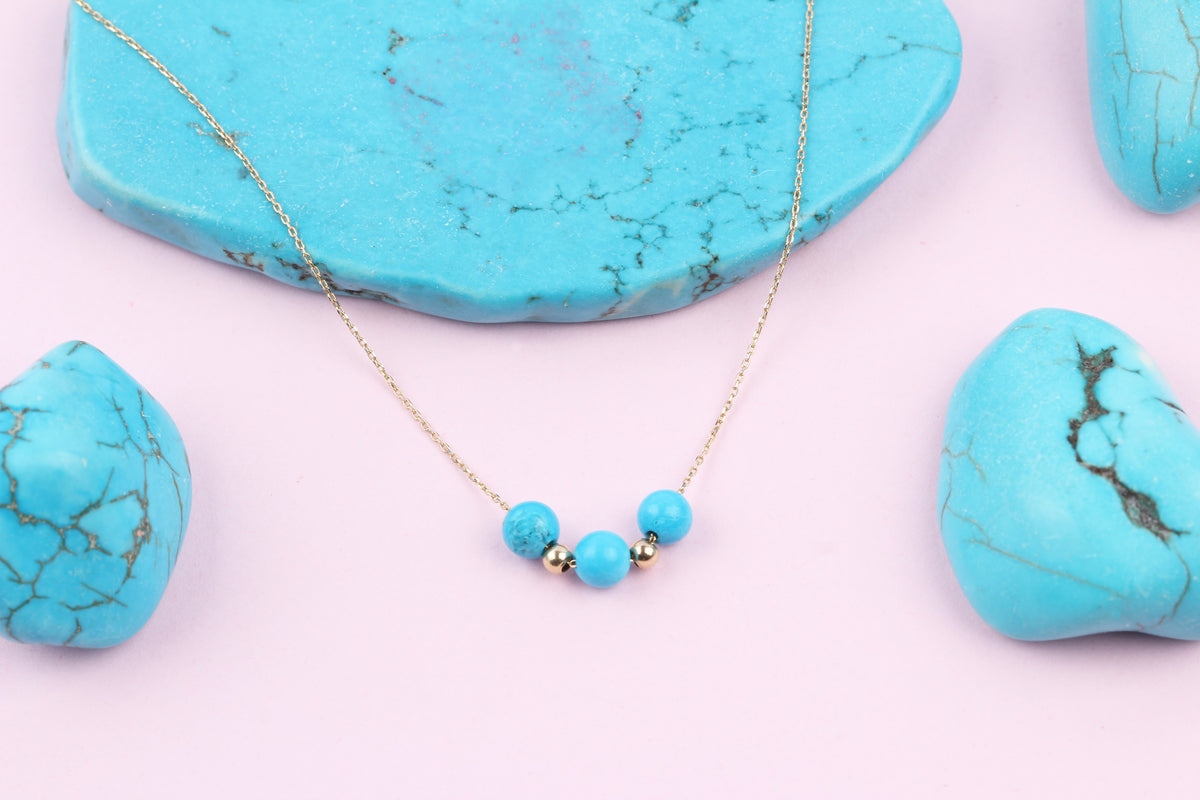 14k Solid Gold Ball Turquoise Necklace - alternate view 4