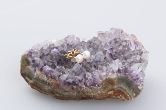 14k Solid Gold Pearl Earrings - alternate view 2