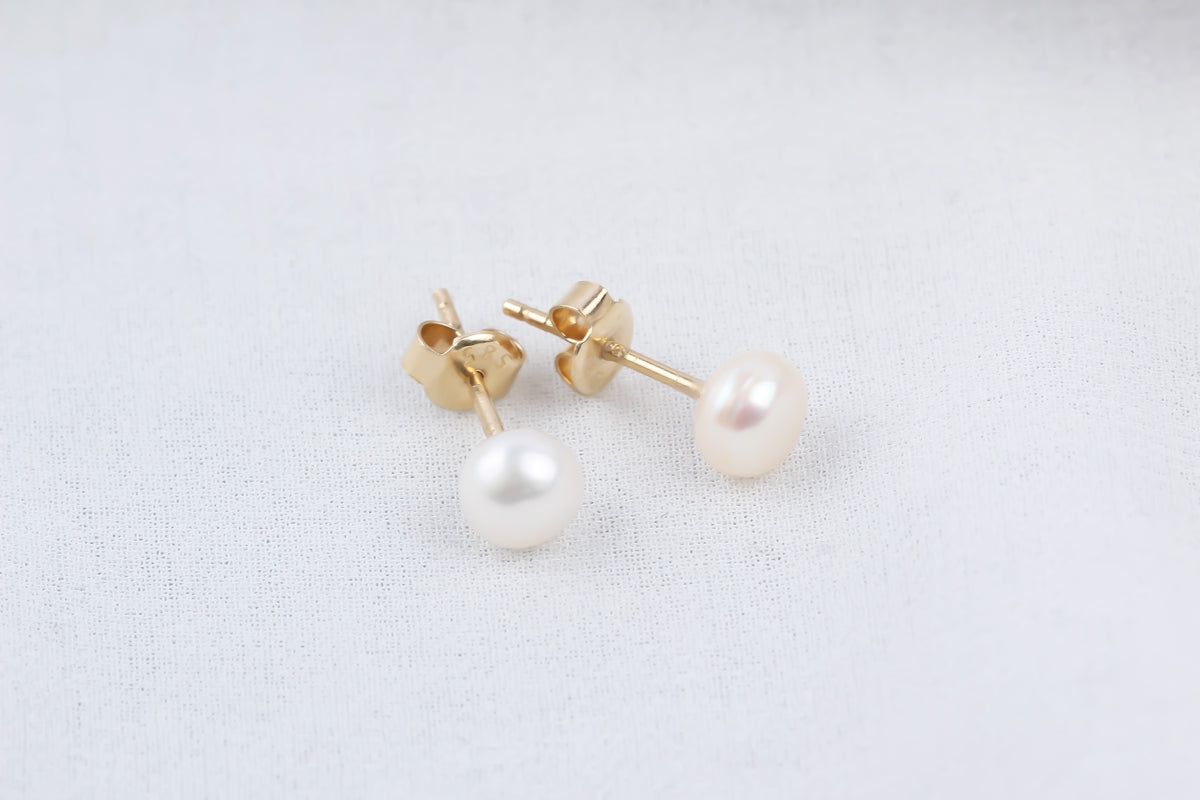 14k Solid Gold Pearl Earrings - alternate view 3