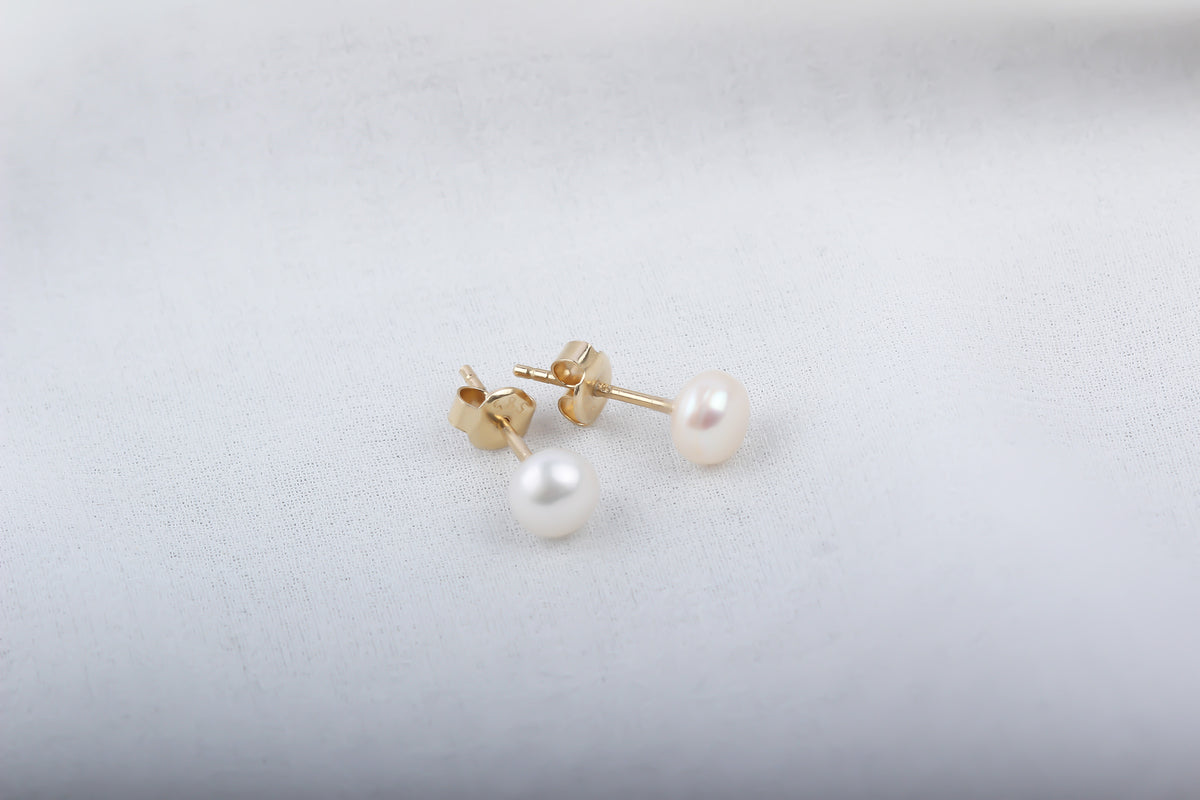 14k Solid Gold Pearl Earrings - alternate view 6