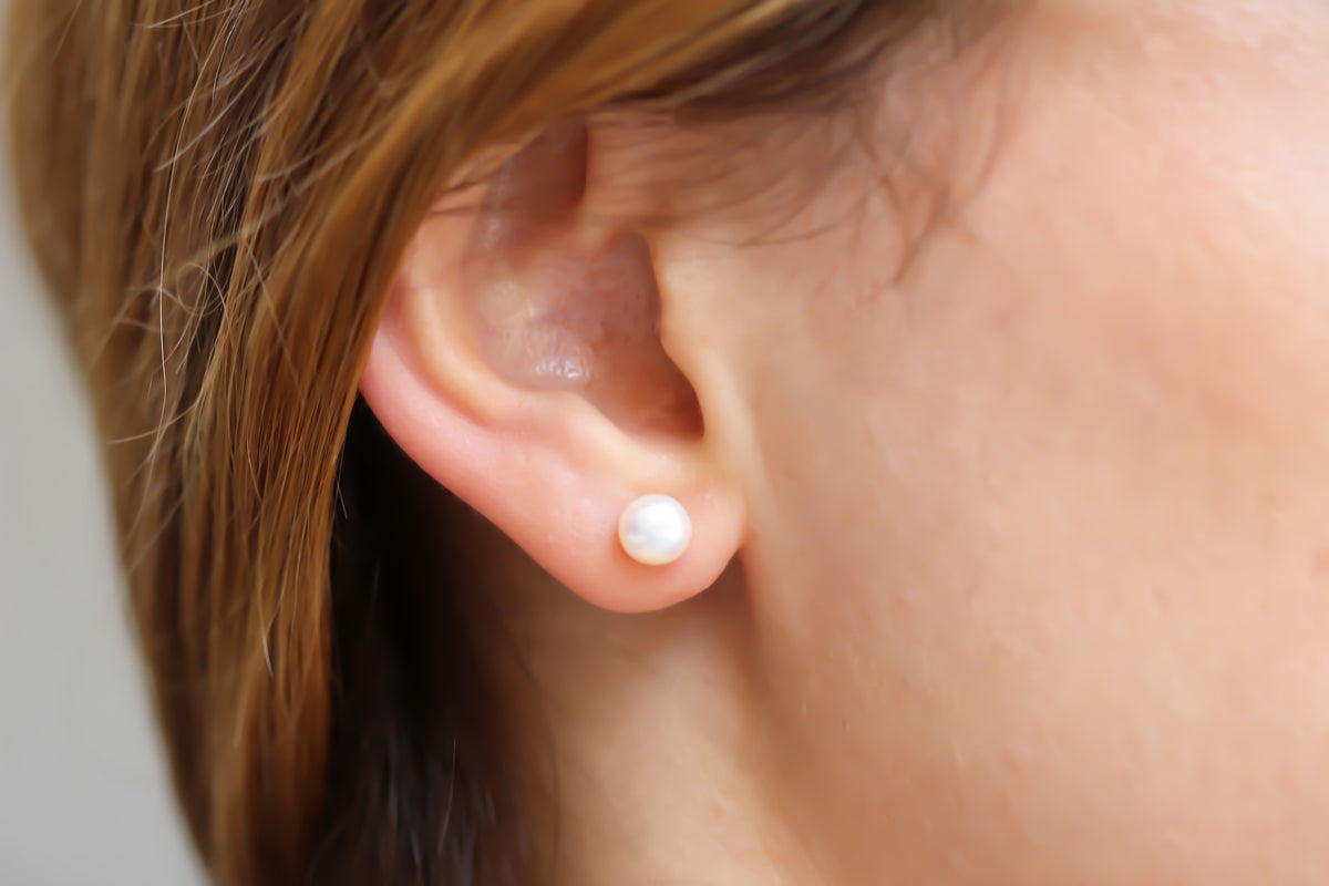 14k Solid Gold Pearl Earrings - alternate view 5