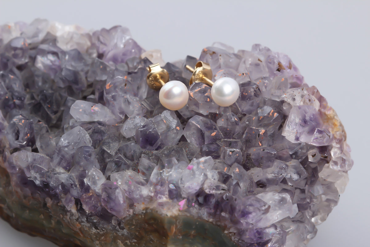 14k Solid Gold Pearl Earrings - alternate view 4