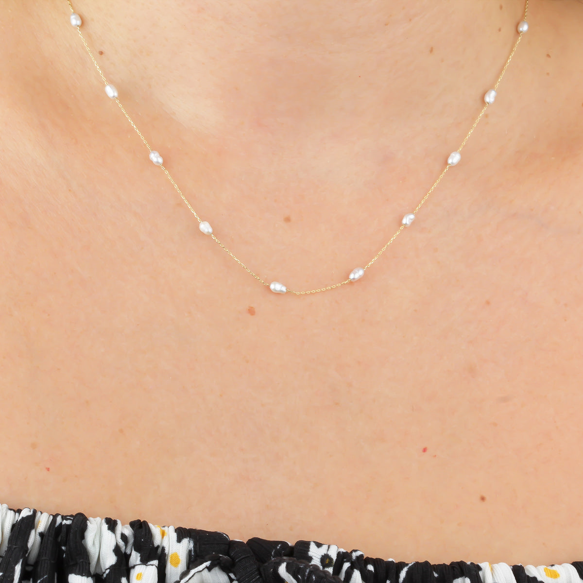 14k Solid Gold Pearl Necklace - alternate view 2