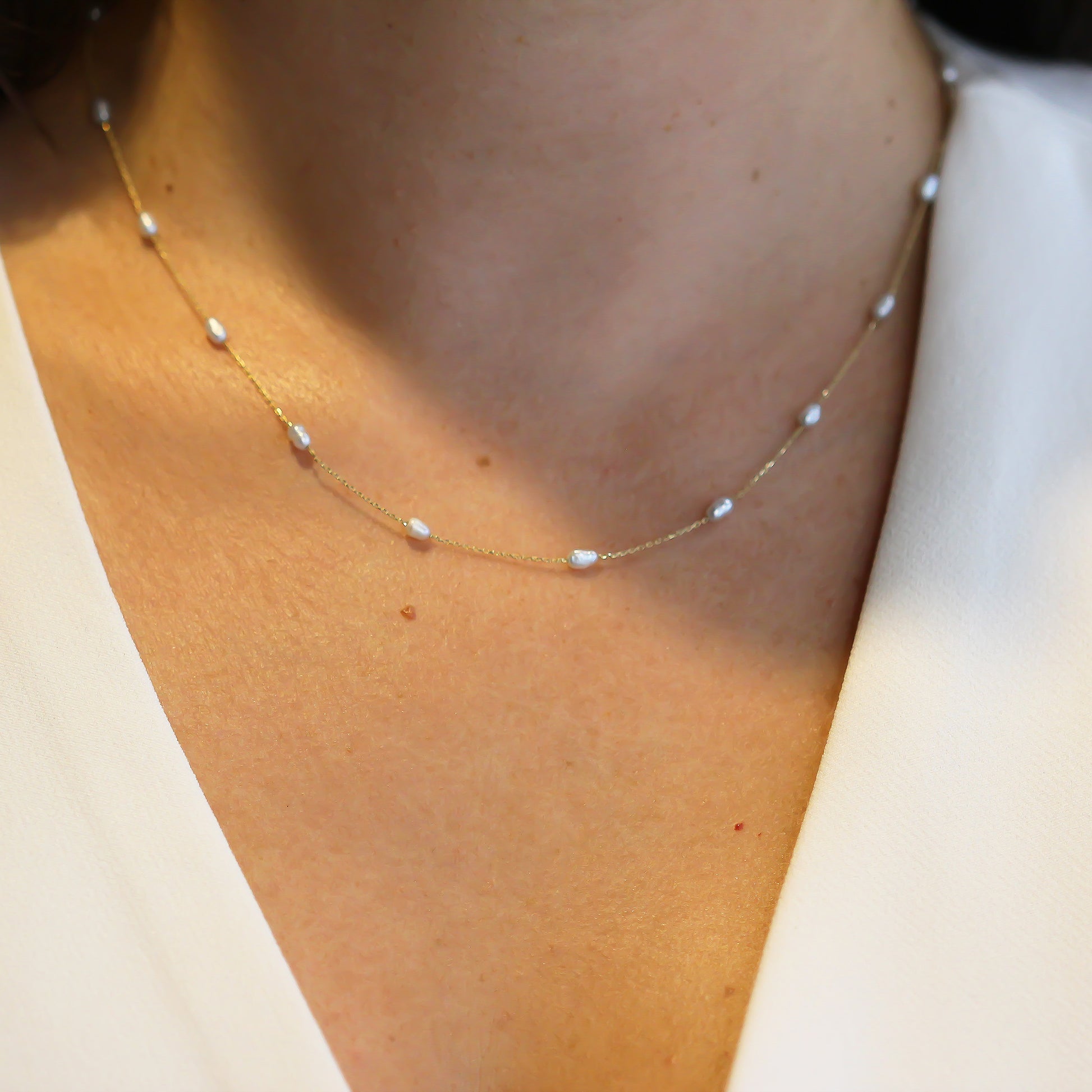 14k Solid Gold Pearl Necklace - alternate view 3