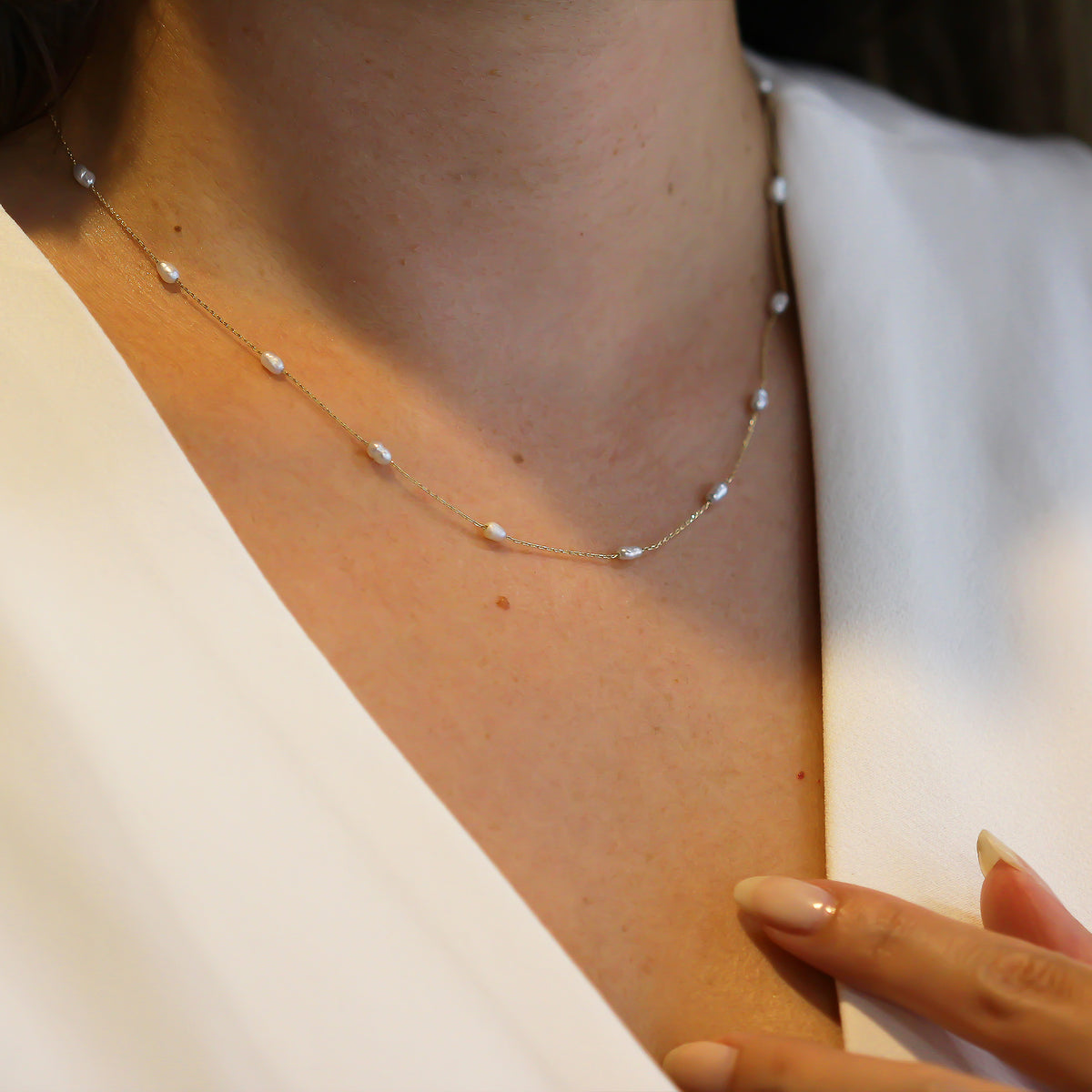 14k Solid Gold Pearl Necklace - alternate view 4