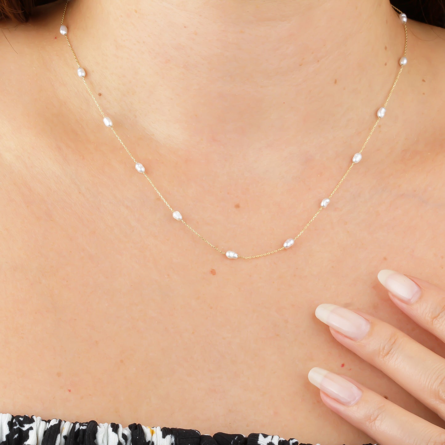 14k Solid Gold Pearl Necklace