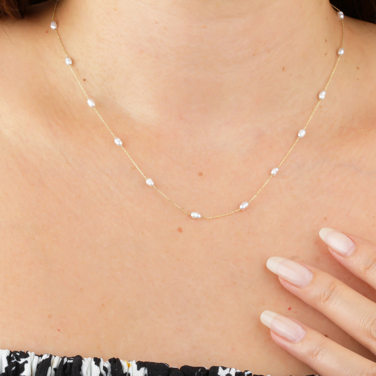 14k Solid Gold Pearl Necklace