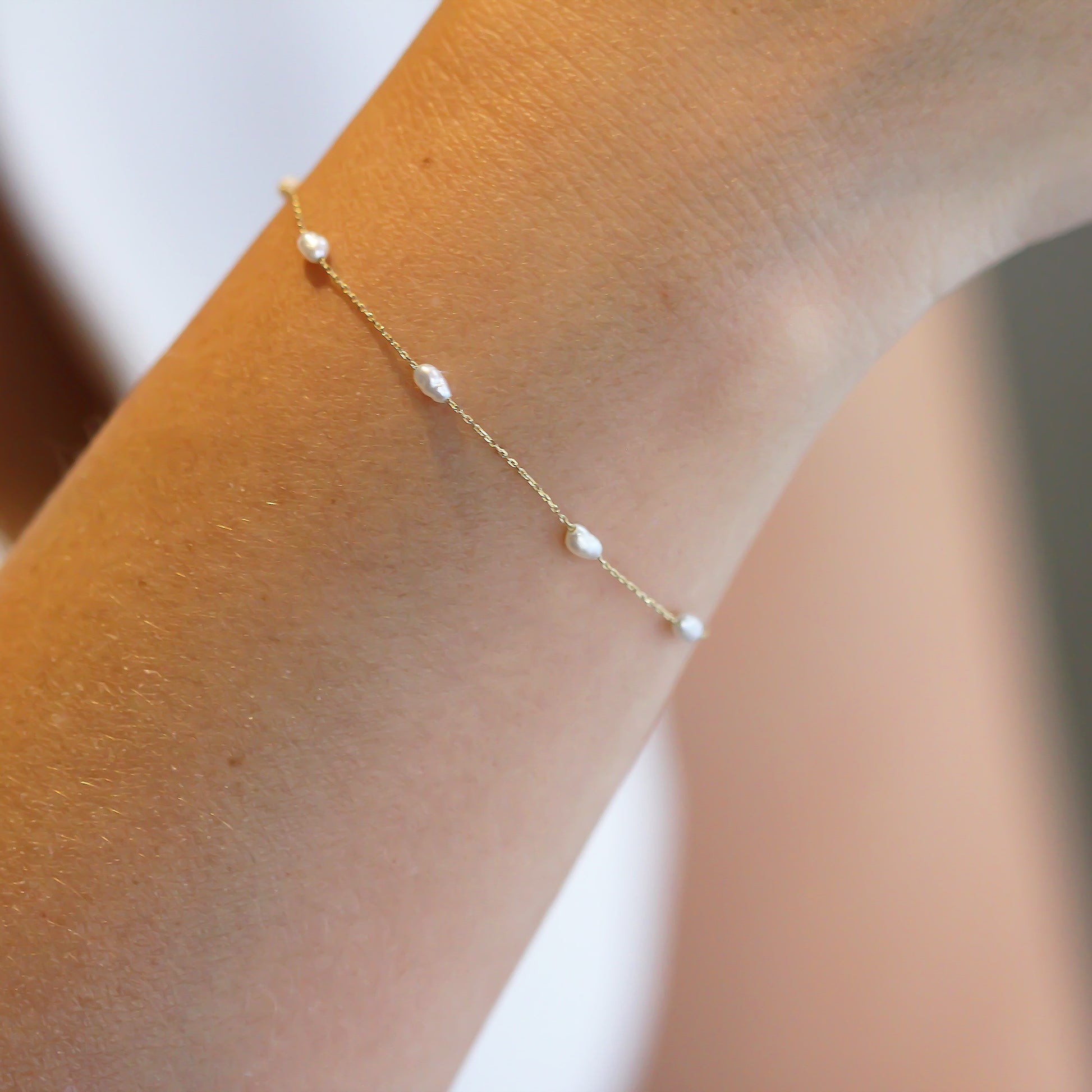 14k Solid Gold Pearl Bracelet - alternate view 2