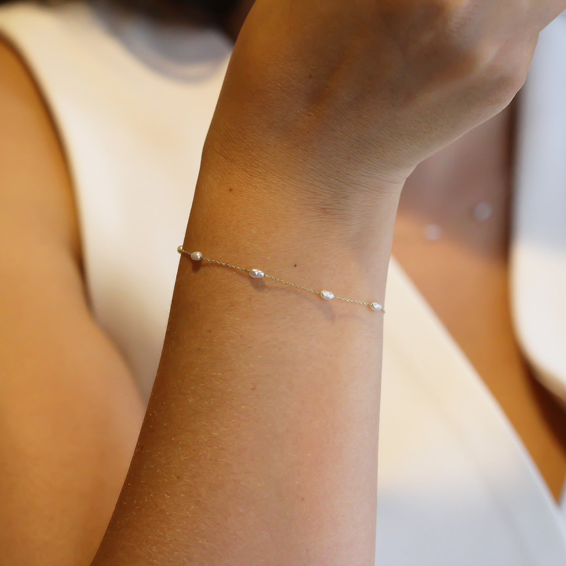 14k Solid Gold Pearl Bracelet - alternate view 4