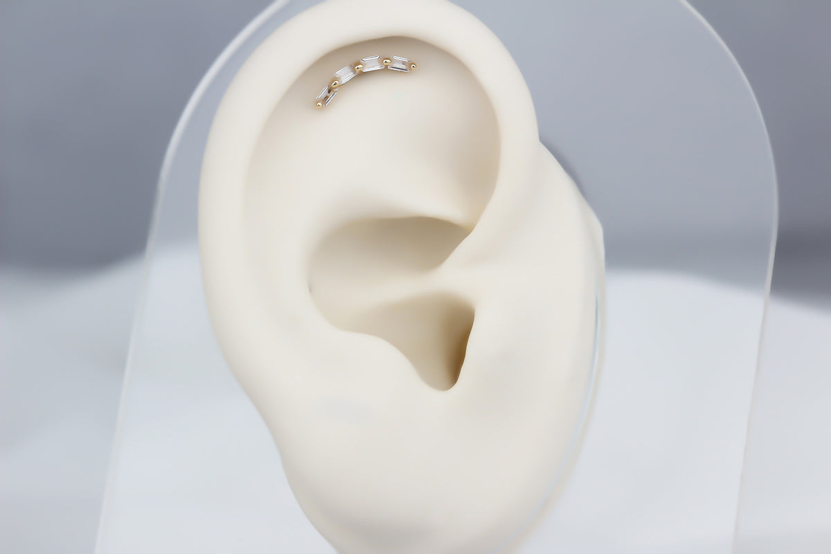 14k Solid Gold Baguette Helix Piercing - alternate view 3