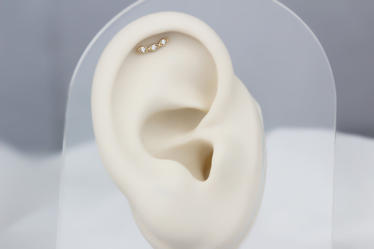 14k Solid Gold Three Stone Helix Piercing - alternate view 3