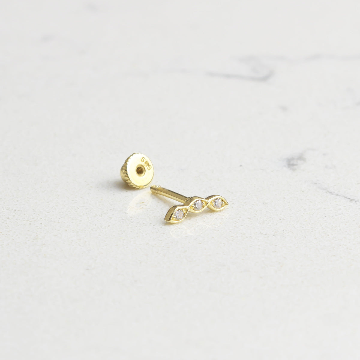 14k Solid Gold Three Stone Helix Piercing - alternate view 2