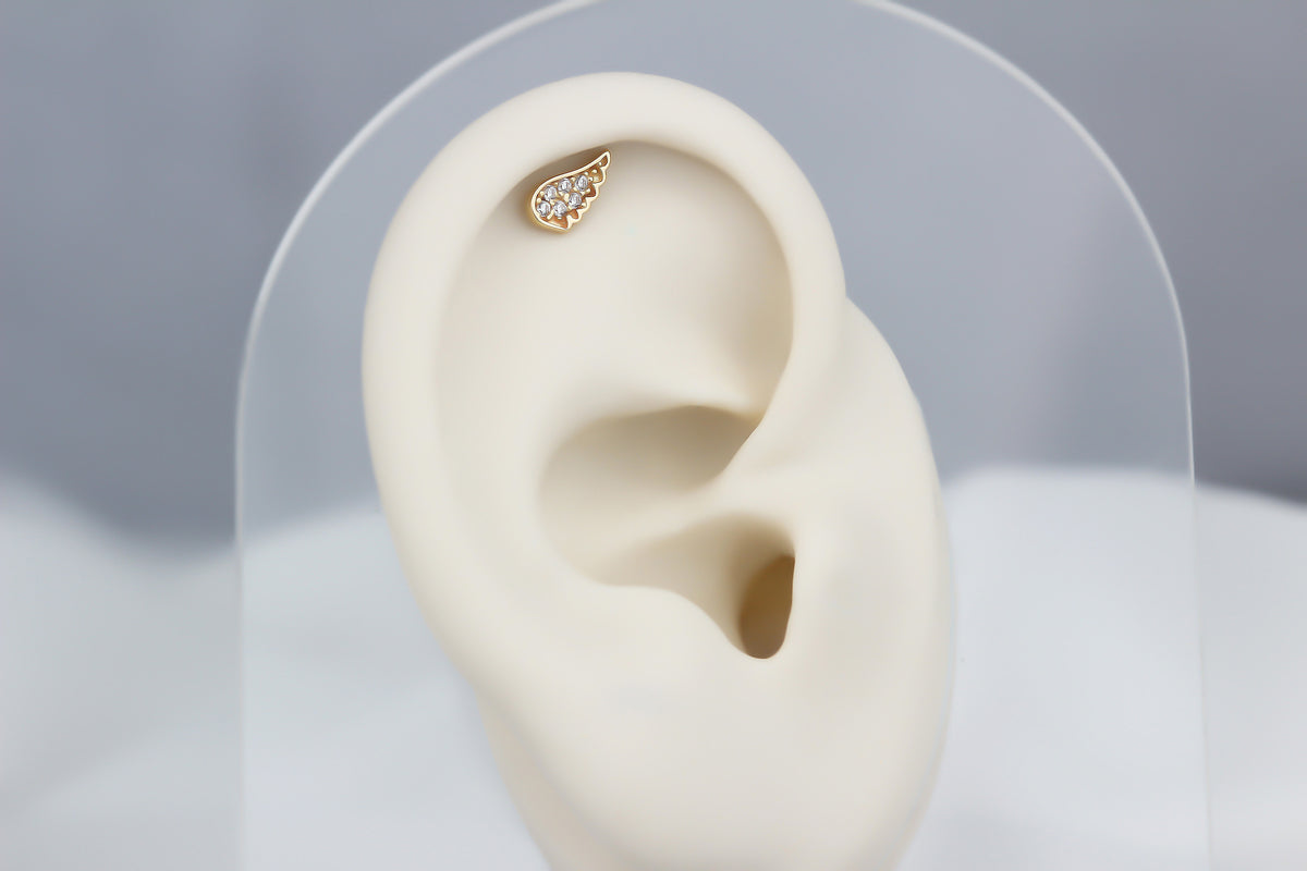 14k Solid Gold Angel Wing Helix Piercing - alternate view 3
