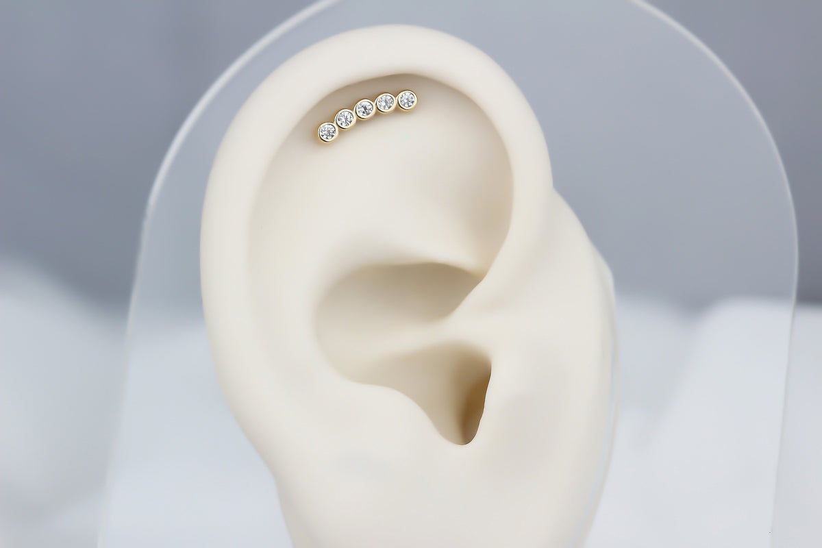 14k Solid Gold Five Stone Helix Piercing - alternate view 3