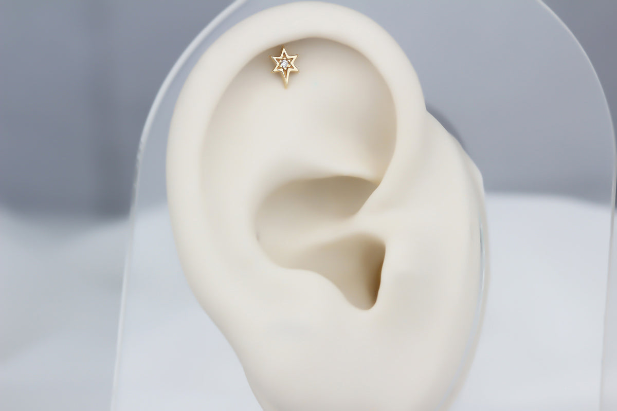 14k Solid Gold Pole Star Helix Piercing - alternate view 3