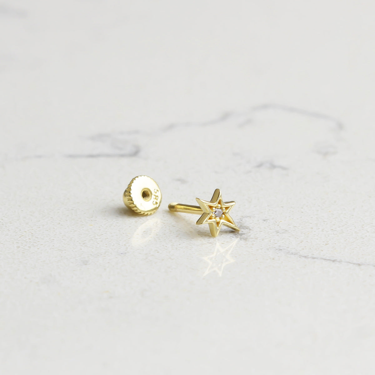 14k Solid Gold Pole Star Helix Piercing - alternate view 2