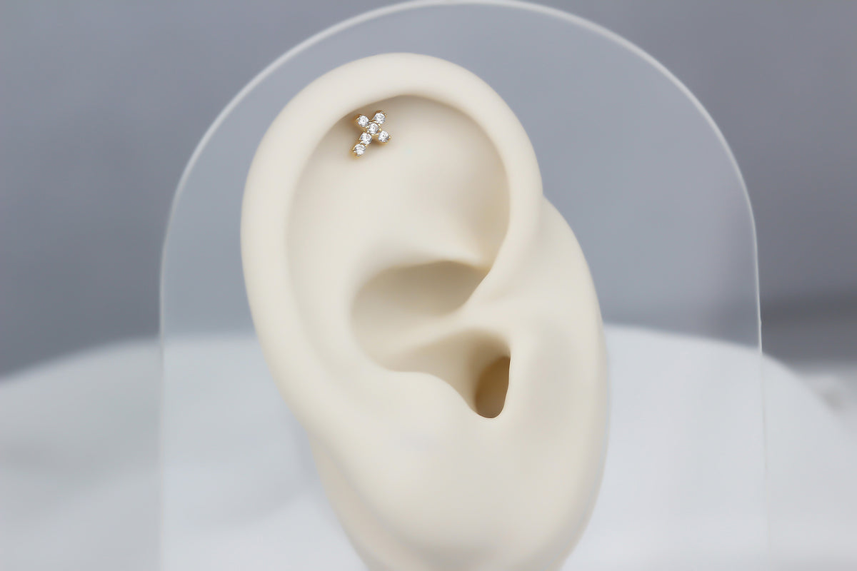14k Solid Gold Cross Helix Piercing - alternate view 3